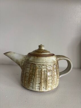 Vintage studio art pottery stoneware teapot holds two cups marked on bottom